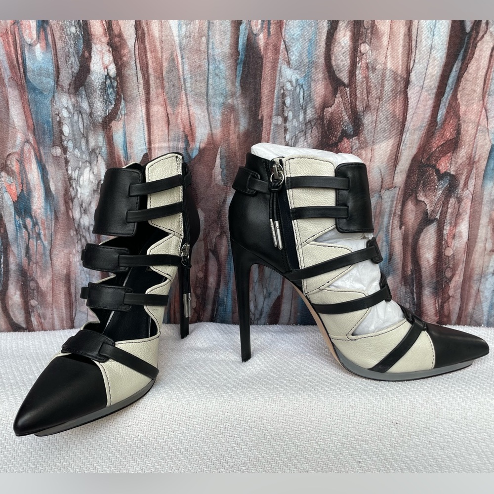 L.A.M.B. Black & White Kaine Ankle Bootie Heels- US Size 8.5